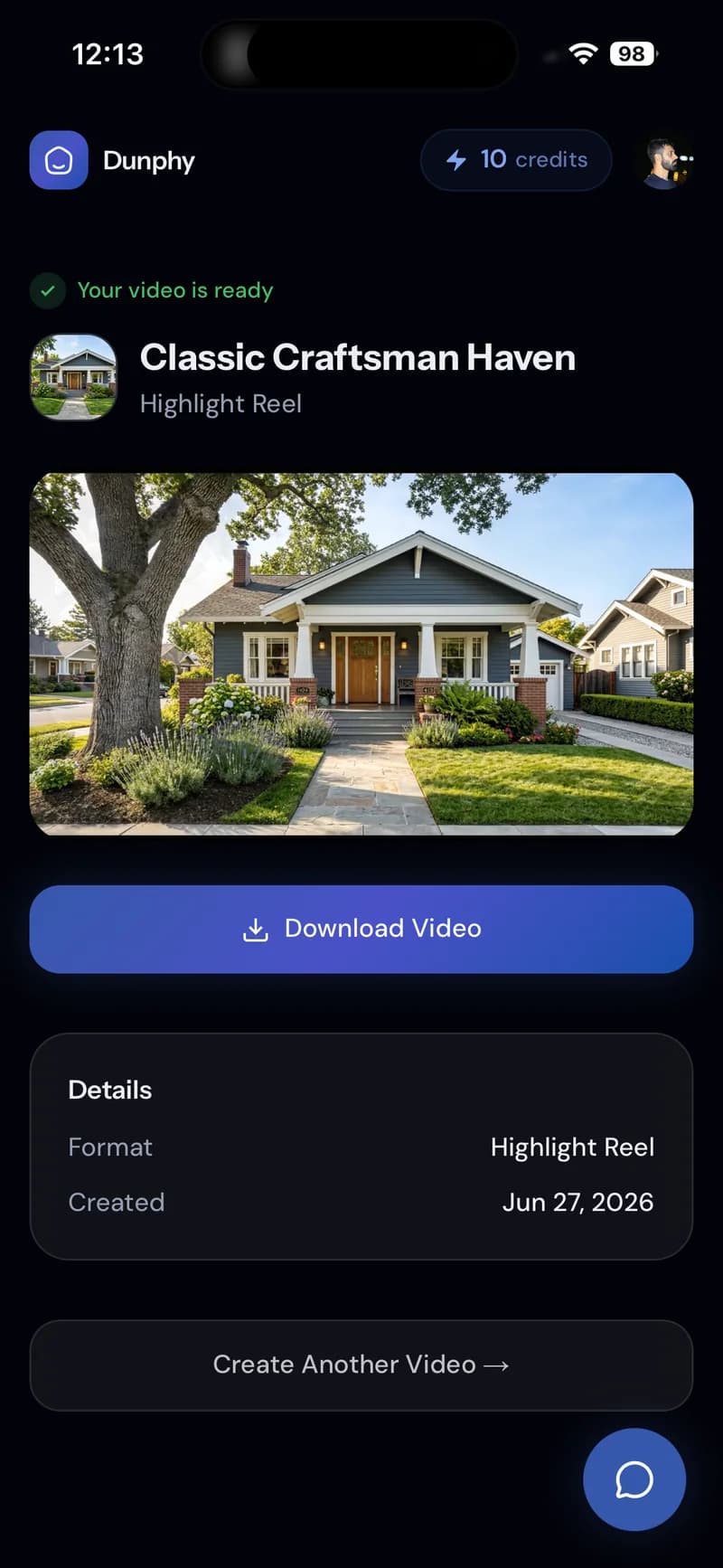 Finished video ready to download on a phone