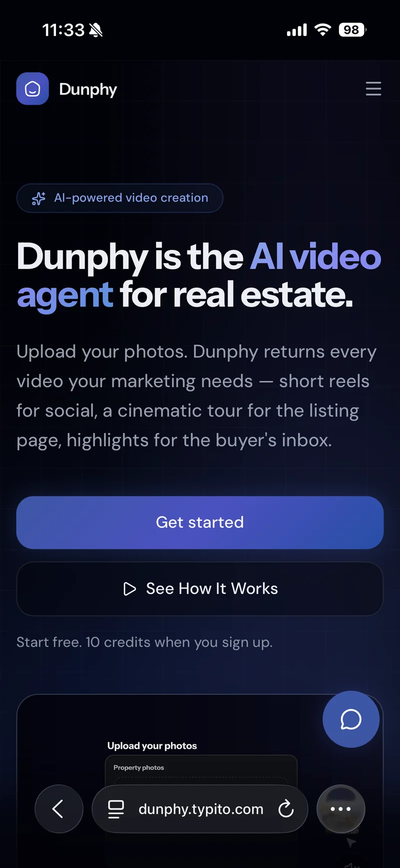Mobile Safari open to dunphy.typito.com